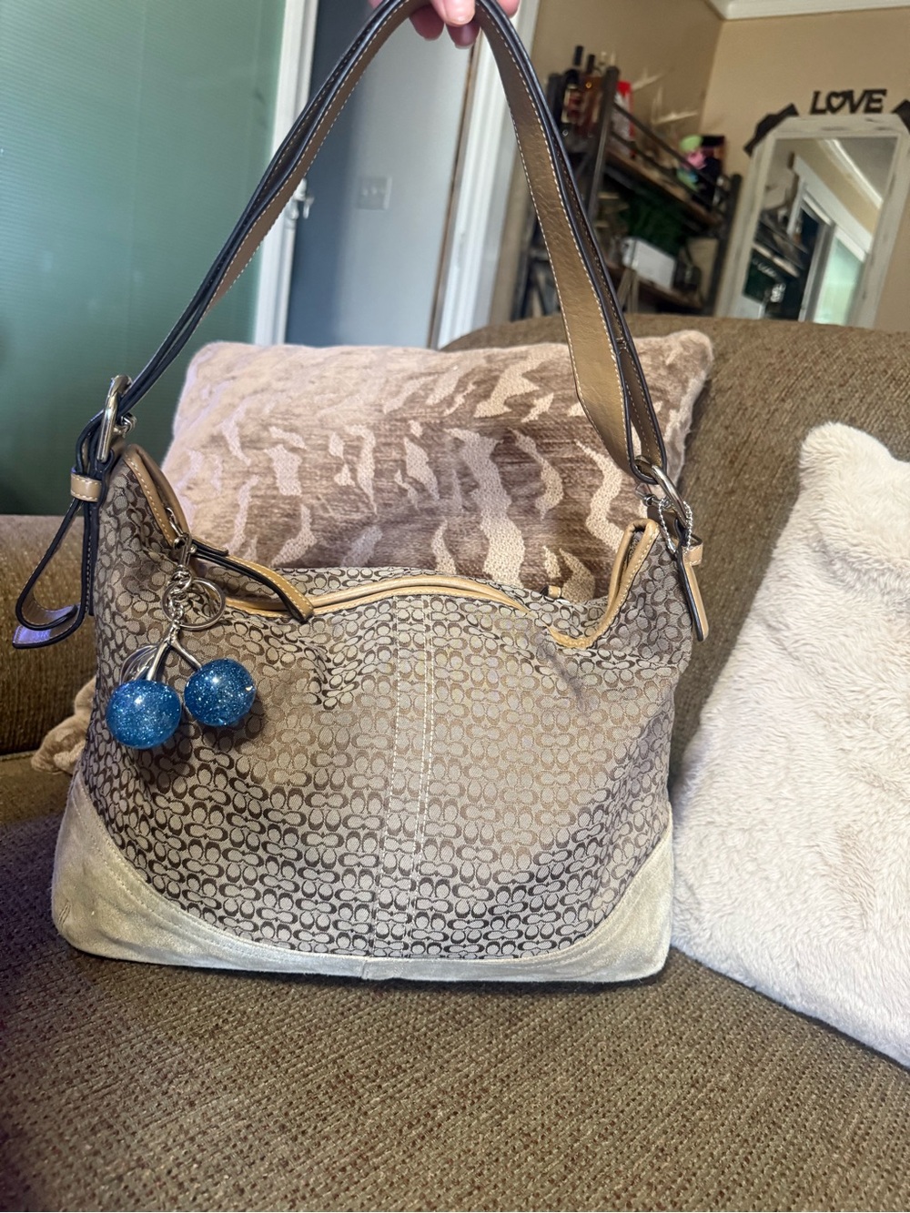 Coach Signature Shoulder Bag in Tan and Beige with Cherries not included